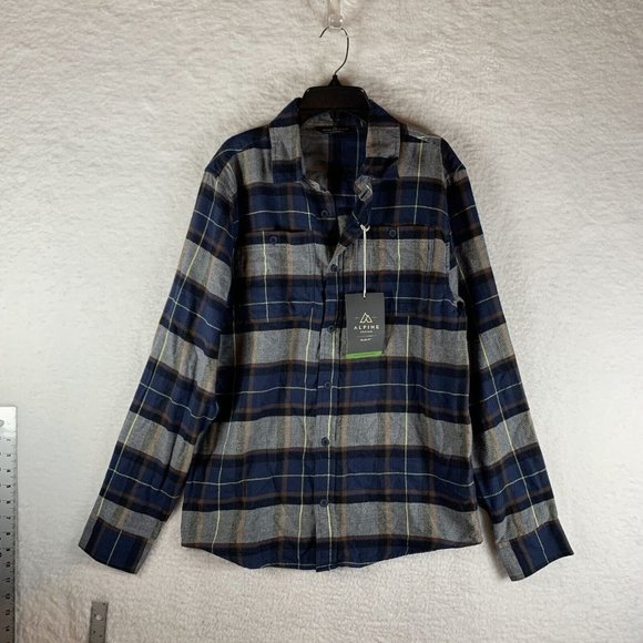 Alpine Design Flannel Shirt Men's Small Navy Blue Plaid Cotton Button-Up 7038 - Picture 1 of 8